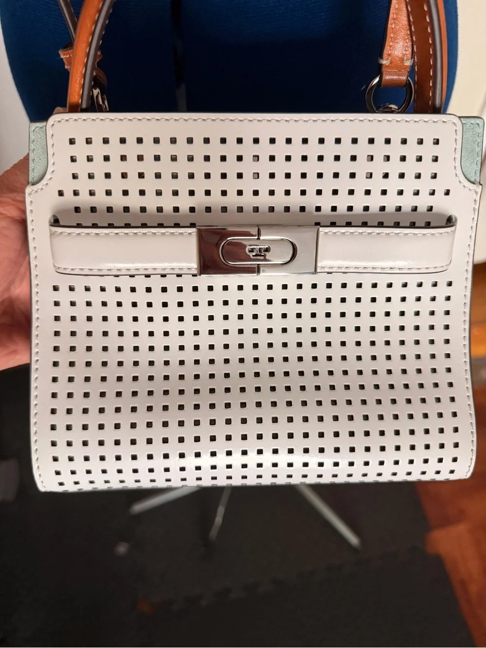 Tory Burch Lee Radziwill Mini Perforated Leather Crossbody Bag White Tan